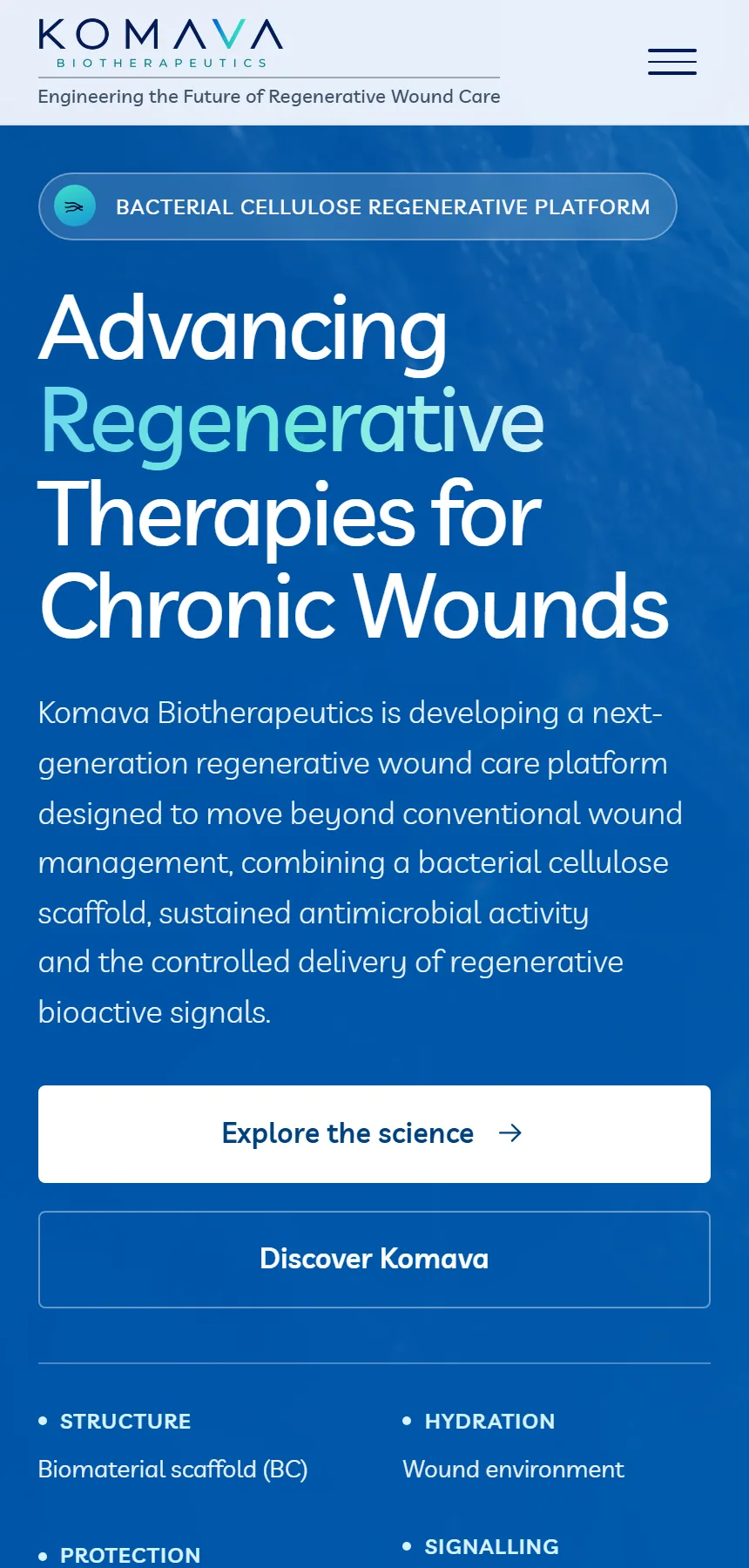 The Komava homepage on a phone