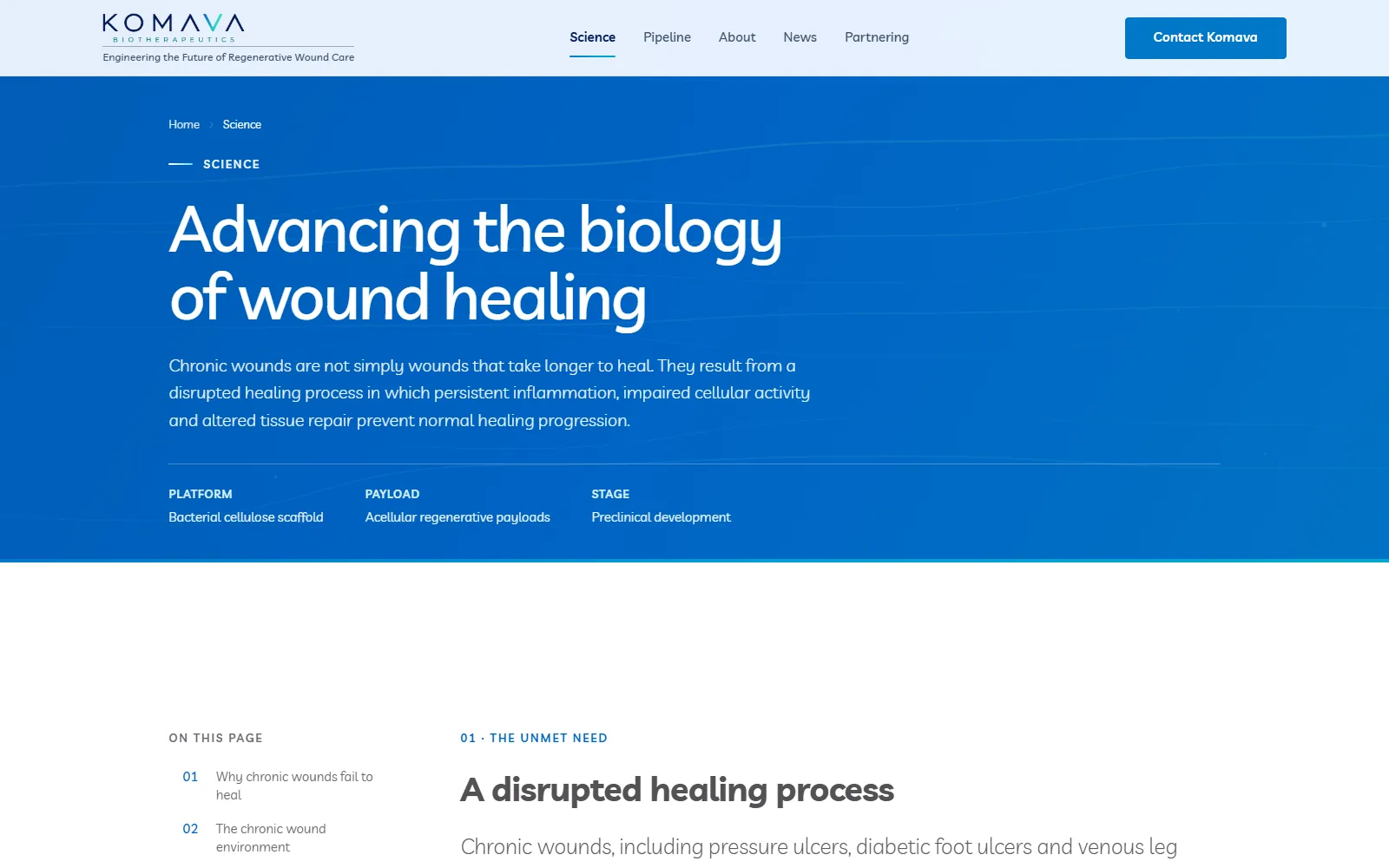 The Komava science page, explaining the biology of wound healing