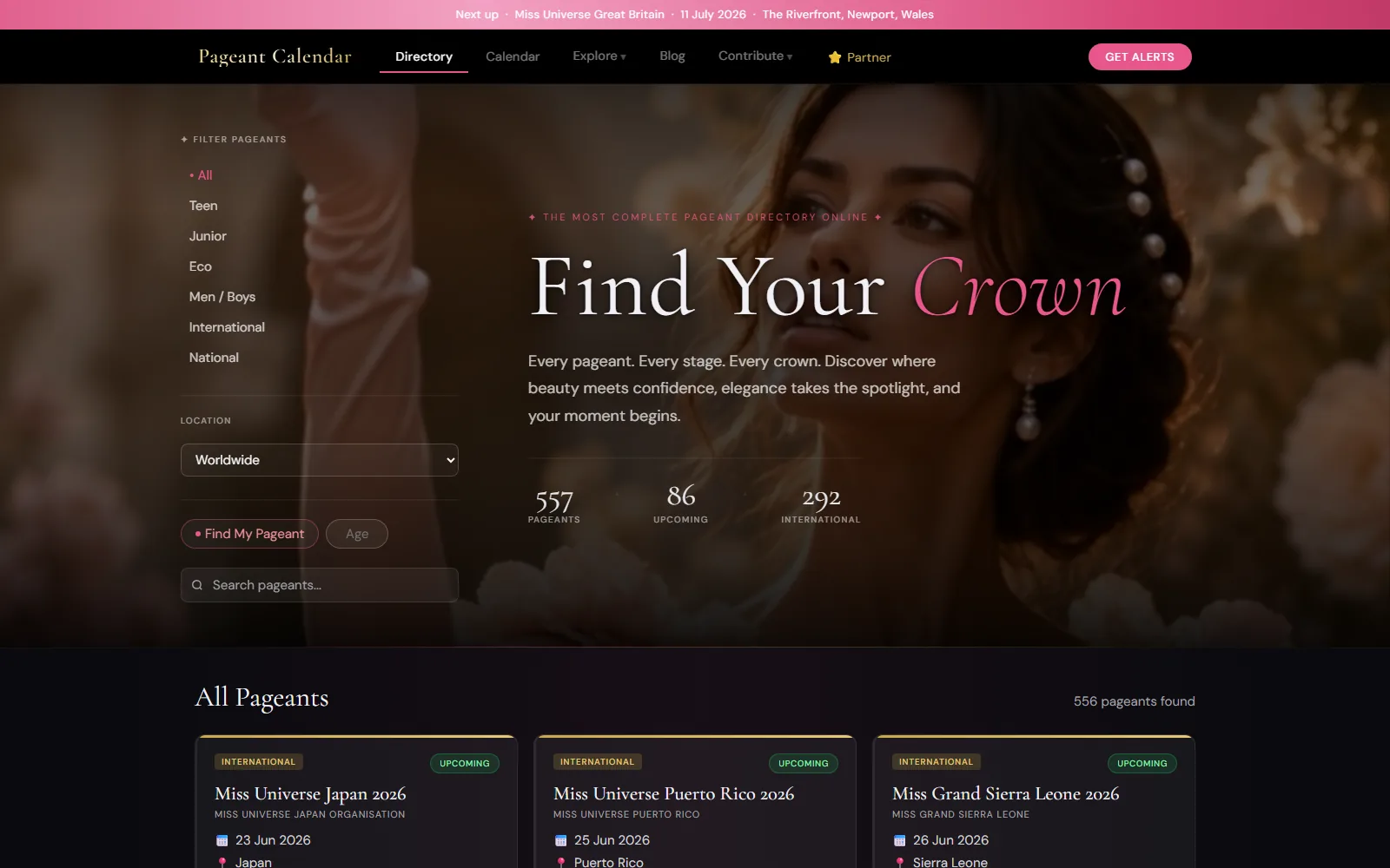Pageant Calendar, a global beauty pageant directory built by Shika